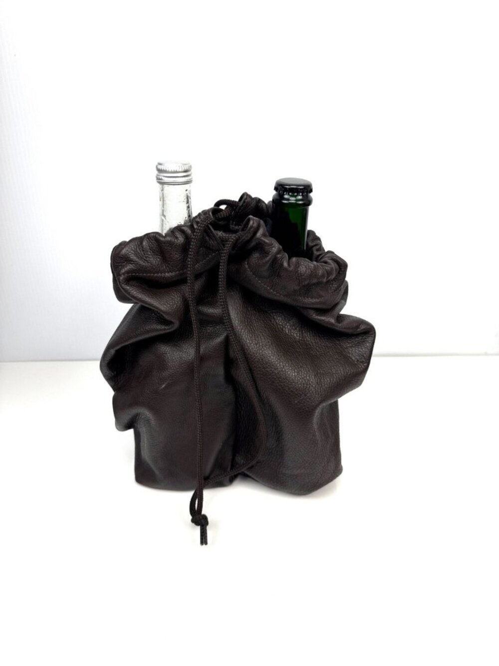 ROOTS Vintage Genuine Leather Dark Brown Drawstring Bucket Bag 15" x 12"